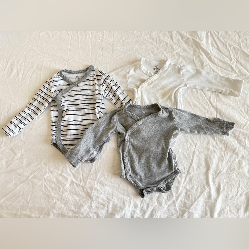 HonestBaby unisex baby 3-pack Long Sleeve Kimono Bodysuits Infant 0-3 Months *1*